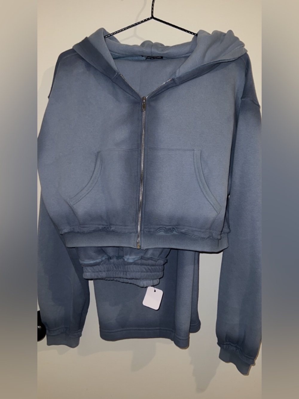 Fashion Nova Blue Cropped Zip Hoodie & Jogger Set